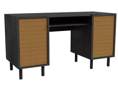 Rattan And Black Wood Wide Desk Low-poly 3D model