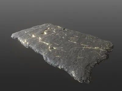 Rectangular black stone plate with golden finishes Low-poly 3D model