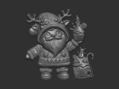 little santa with cup cake  3D print model