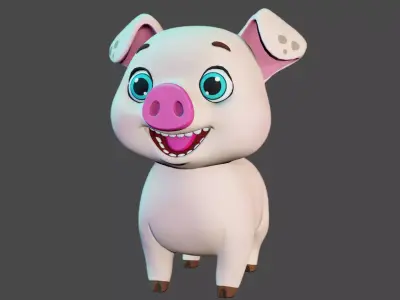 Rigged Nude Stylized Farm Pig Low-poly 3D model