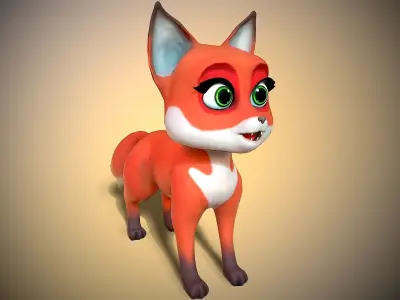 cartoon little fox Low-poly 3D model