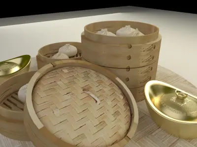 Chinese dim sum bamboo steamer 3D model