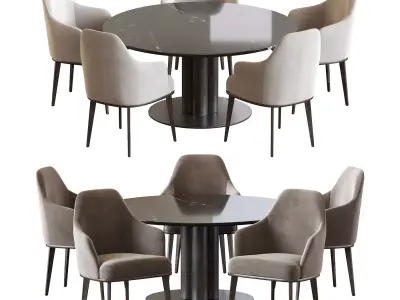 Modern Marble Dining Set with Upholstered Chairs 3D model