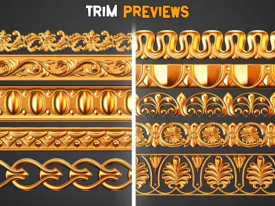 50 Ornaments Trim Brushes - Vol 34   Low-poly 3D model