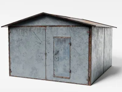 pack of 3 color old metal  damaged car garages da1 Low-poly 3D model