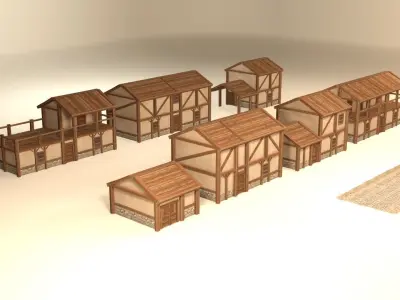 Medieval houses pack Low-poly 3D model