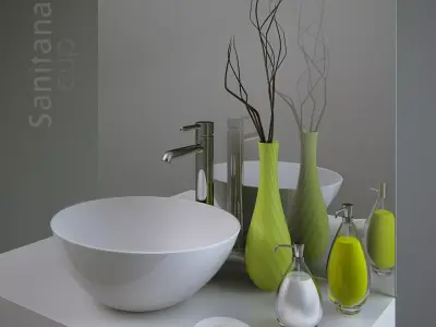 Bathroom Set Sanitana Cup and Decor 3D model