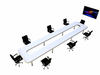 Conference Table With Chairs Low-poly 3D model
