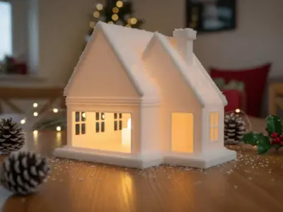 Christmas House Candle Holder 3D Printable STL File 3D print model