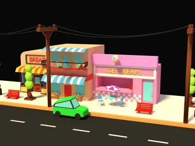 LOW POLY STREET SCENE Low-poly 3D model