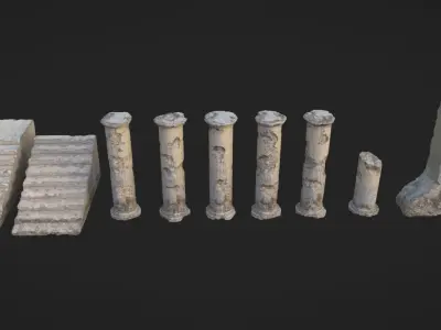 Ancient Pillars and Stone Damage Generator Low-poly 3D model