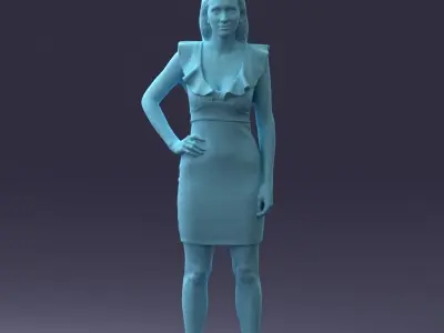 000163 Standing Woman in Pink Dress with Ruffled Neckline 3dp 3D print model