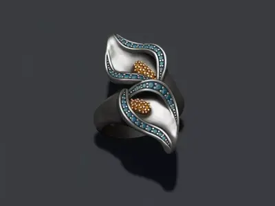 Calla Lily ring with gems 3D print model