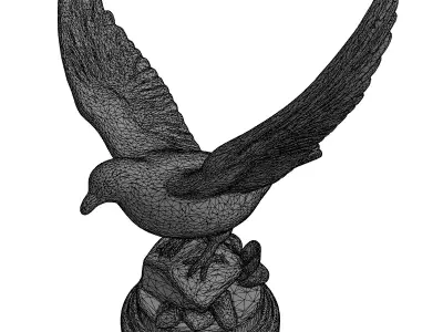 White Marble Dove Statue Golden Leaves Low-poly 3D model