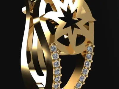 earring gold star ring with diamonds Free 3D model