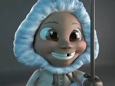 Eskimo arctic girl holding pole Free 3D print model