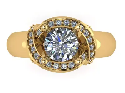 round shank hugged solitaire ring with pave all around  3D print model