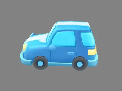 Cartoon car - blue Low-poly 3D model