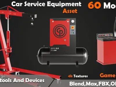 60 Car Service Equipment Asset Low-poly 3D model