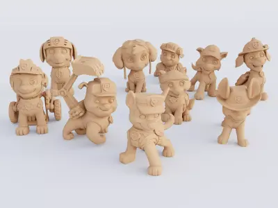 3D Printable Paw Patrol Figurine Set STL Format 3D print model
