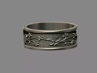 Ornate floral damask wedding band ring 3D print model