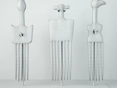 Old Ivory Coast Hair Combs 3D model