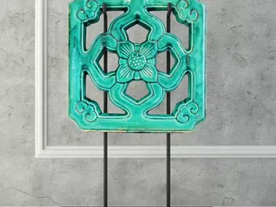 Emerald Green Chinese Glazed Temple Tile 3D model