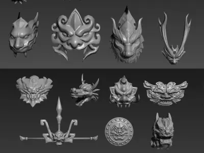 Antique dragon head monster mask 3D model