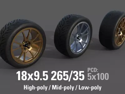 Konig Freeform 18x9 PCD 5x100 with Federal 595 RS 265 35 Low-poly 3D model