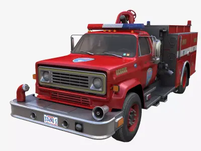 Vintage fire truck Low-poly 3D model