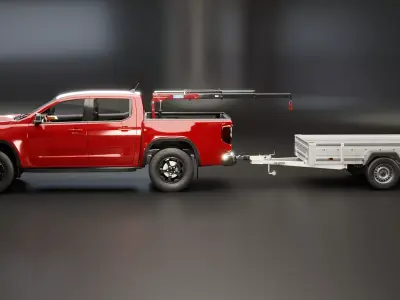 Generic Pickup Truck with Small Crane and Trailer 3D model