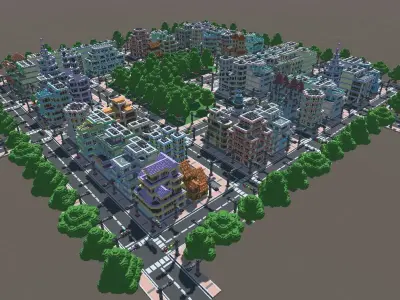 Town Voxel Low-poly 3D model