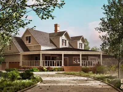 American Suburban House Environment Low-poly 3D model