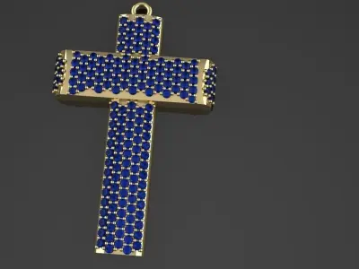 Diamond Pave Cross Gold Silver Platinum Luxury Jewelry 3D print model