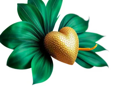 Golden Heart with Leaf  D Model Pack Low-poly 3D model