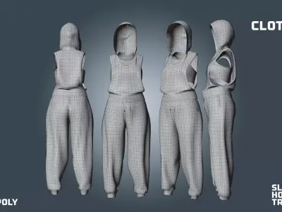 sleeveless hoodie tracksuit - clothyfic full outfit Low-poly 3D model