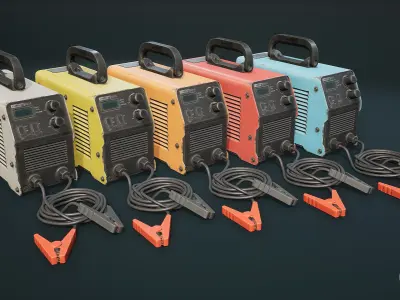 Old Car Battery Charger 5 Color Options LODs Low-poly 3D model