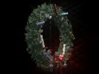  Christmas Wreath with crackers and candy cane Low-poly 3D model