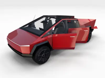 Tesla Cybertruck with chassis and interior Red 3D model