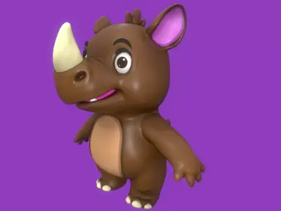 Rigged Brown Cute Playful Rhino Low-poly 3D model