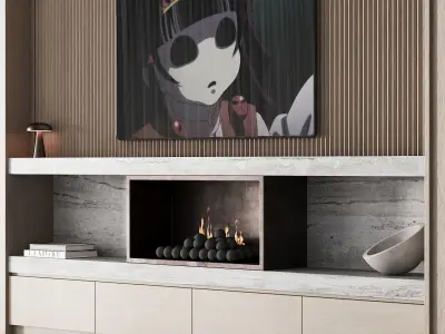 150 tv wall kit 02 modern japandi oak wood 02 3D model