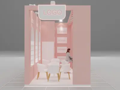Modern Wooden Cosmetic Stand Pink Minimalist Trade Booth Free 3D model