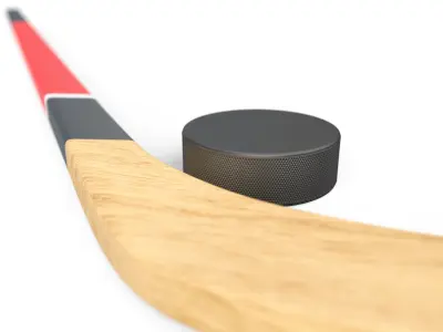 Ice Hockey Stick and Puck  3D model