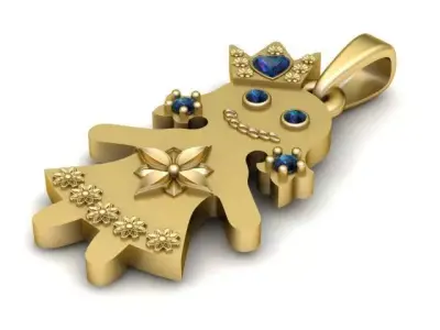 Golden Doll Pendant 3D Printable Model 3D print model