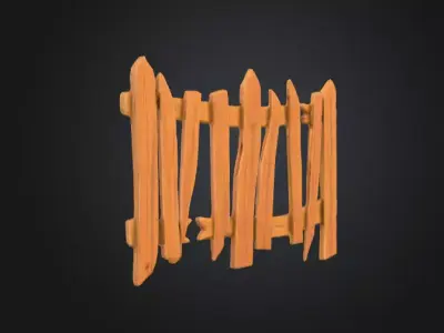 Cartoon Stylized Wooden Fence Low-poly 3D model