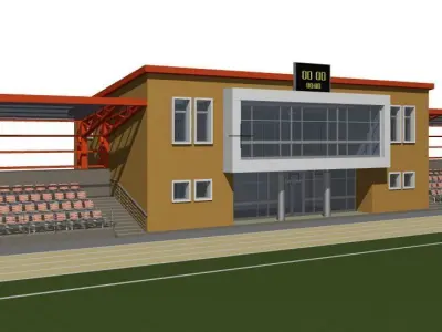 Tribune for football field with administrative building 3D model