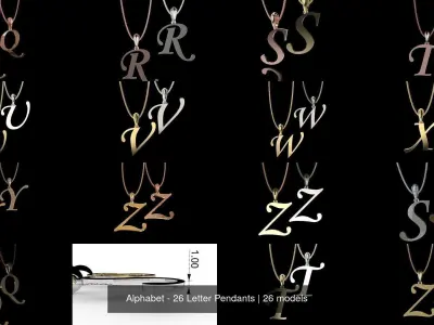 Alphabet - 26 Letter Pendants 3D Model Pack