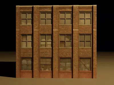 3D building model brick with windows Free 3D model