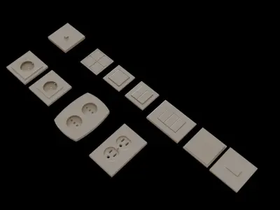 Modern Electrical switches and sockets collection - 11 Items Low-poly 3D model
