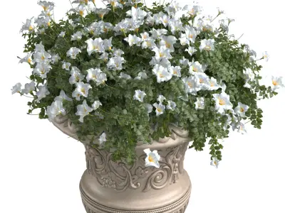  White flowers in a classic vase for decorating the facade 3D model